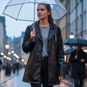 Weather Vane XS $89 Black Coated Button Front Lightweight Rain Trench Jacket